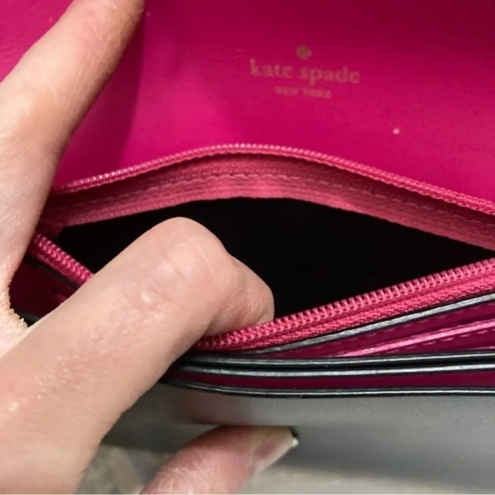 Kate Spade Pim Arbour Hill Leather Flap Wallet Black & Sweetheart Pink